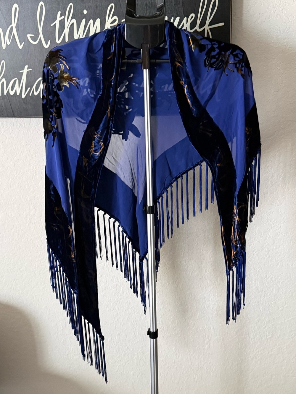 Aratta Elegant Blue Fringe Shawl